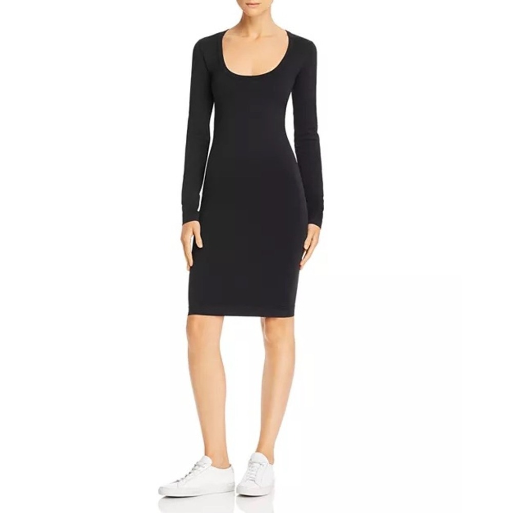 Helmut Lang Black Scoop‎ Neck Bodycon Long Sleeve Stretch Dress XS/S